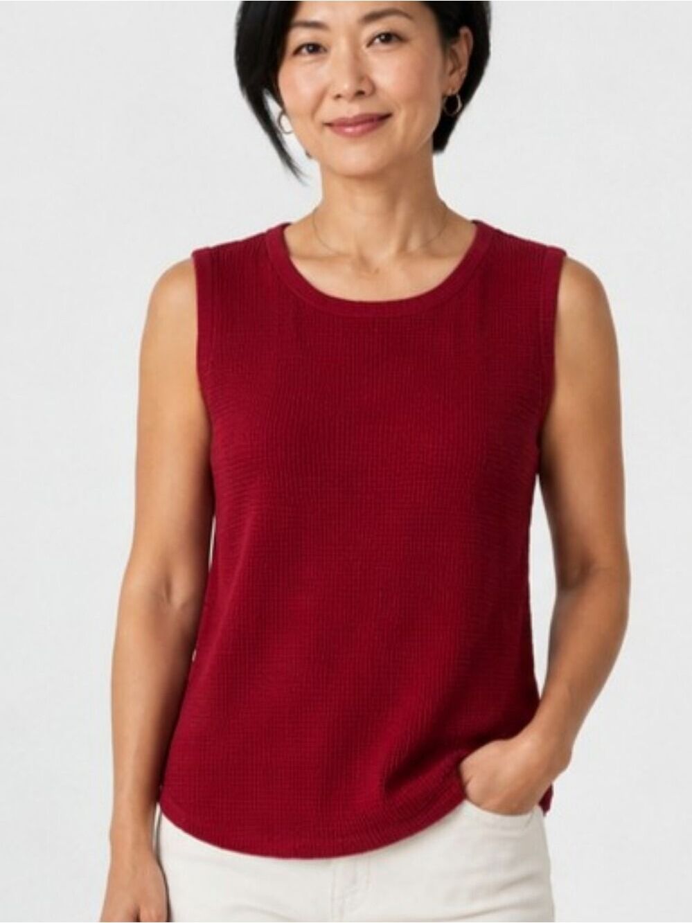 Talbots Textured Knit Tank Top Size Large Red Sleeveless Cotton Top